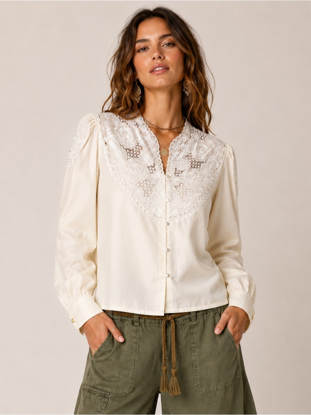 Vintage Prairiecore Lace Blouse Puff Sleeve Feminine Regency Butter Yellow Fairy